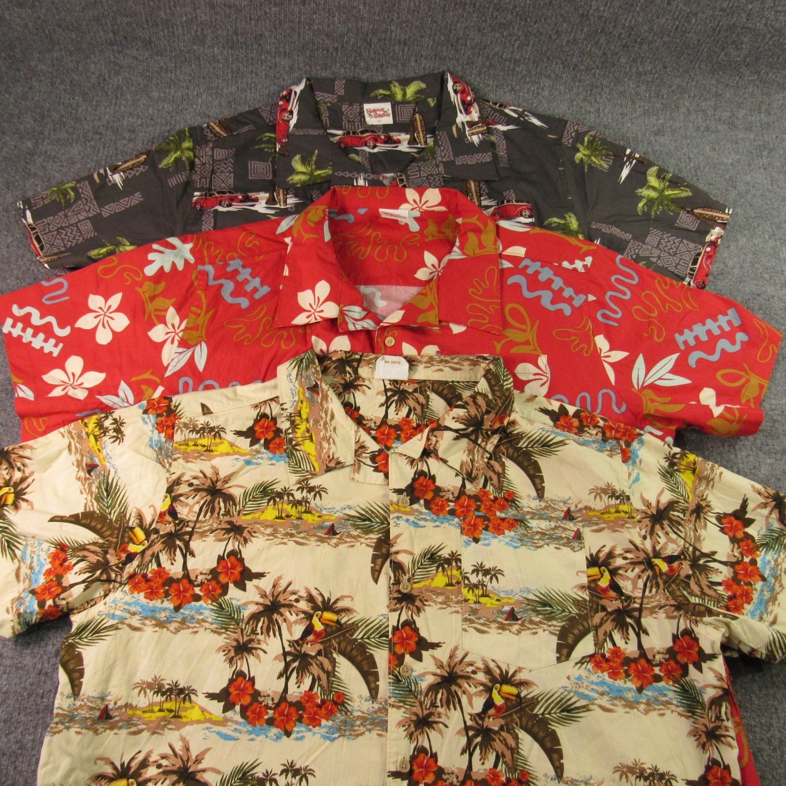 Barefoot In Paradise Hawaiian Shirts Men Xxl Multicolor Lot Of 3 Cotton Tropical